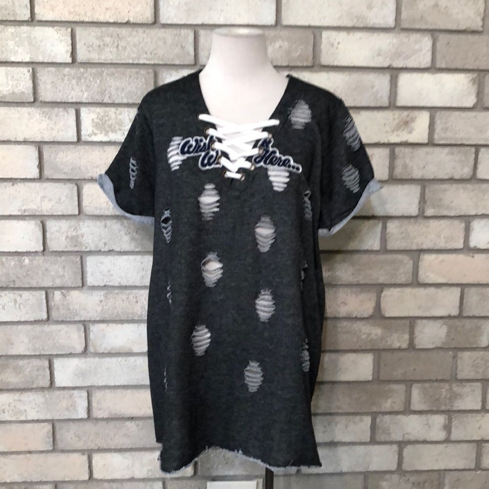 3for$20 distressed shirt thicker material like short sleeve sweater kind of xl